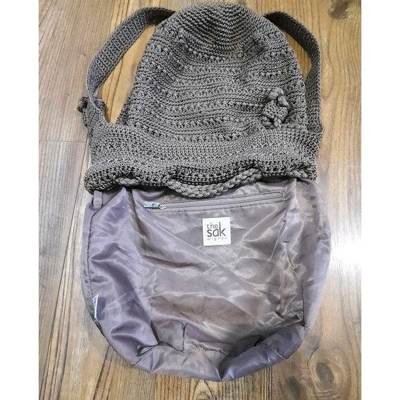 The Sak Originals Khaki Tan Crochet Drawstring Boho Hobo Shoulder Crossbody Bag - Picture 6 of 6